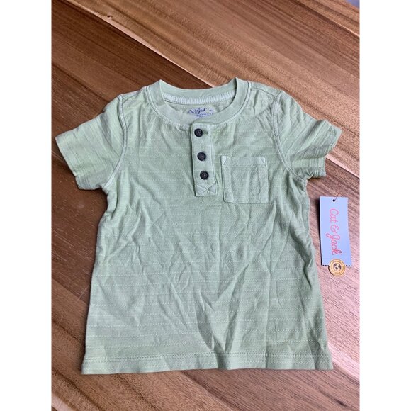 Cat & Jack Infant Baby Boy Short Sleeve Henley T-Shirt Light Green Stripe 18M - Picture 10 of 10